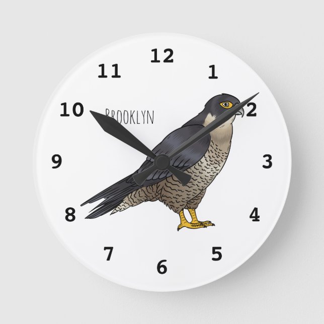 Reloj Redondo Mediano Peregrine falcon bird cartoon illustration (Anverso)
