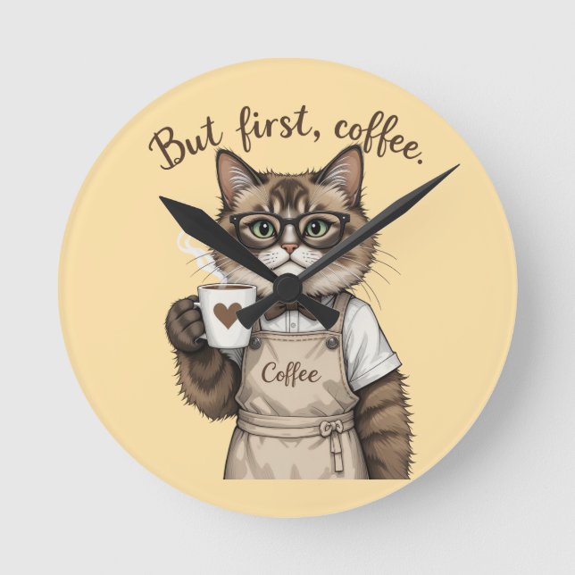 Reloj Redondo Mediano Pero Primero, Gato Café (Anverso)