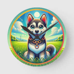Reloj Redondo Mediano Perrito Adorable con Expresión Alegre