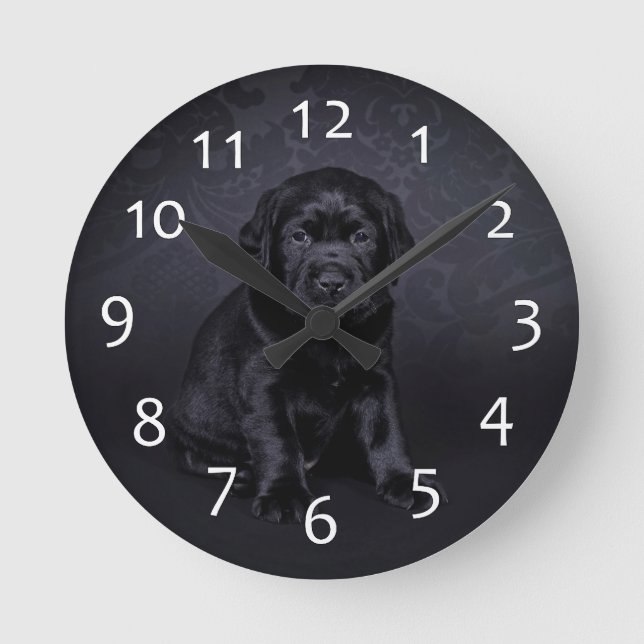 Reloj Redondo Mediano Perrito negro de Labrador (Anverso)