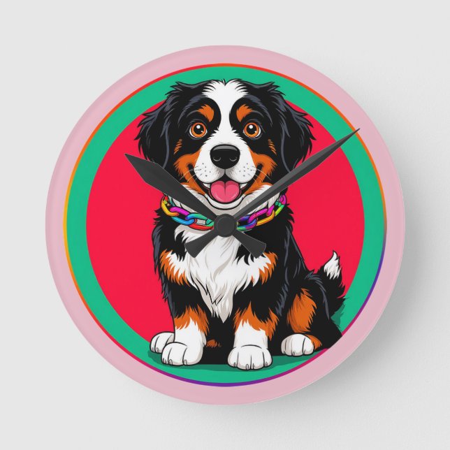 Reloj Redondo Mediano Perro animado lindo con collar (Anverso)