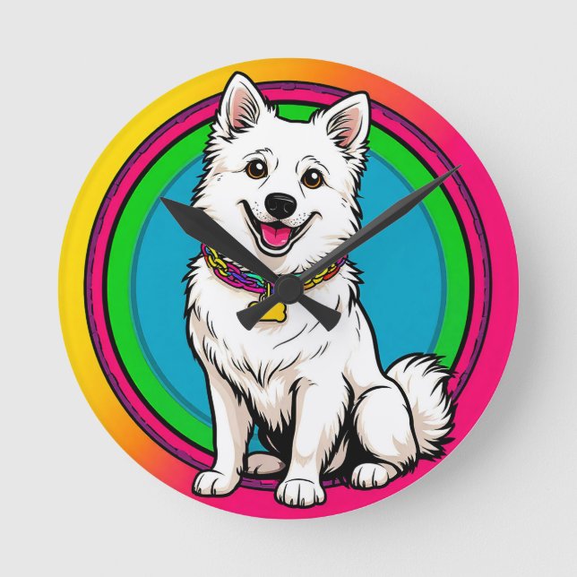 Reloj Redondo Mediano Perro animado lindo con collar (Anverso)