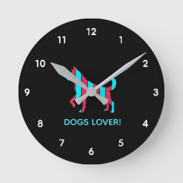 Reloj Redondo Mediano Perro - Arte pop Mascota, animal abstracto azul y 
