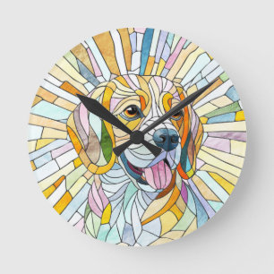 Reloj Redondo Mediano Perro Beagle - Arte Mosaico colorido