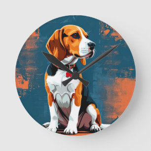 Reloj Redondo Mediano Perro Beagle en fondo abstracto