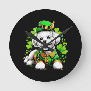 Reloj Redondo Mediano Perro Bichon Frise Día de San Patricio