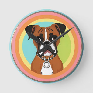 Reloj Redondo Mediano Perro Boxer en Marco Circular Vibrante