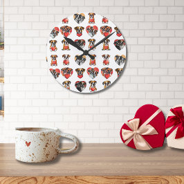 Reloj Redondo Mediano Perro boxer romántico y Valentine cardíaco