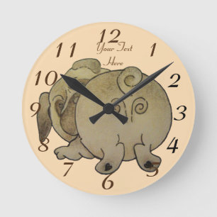 Reloj Redondo Mediano perro cachorro adorable jugando pug marrón
