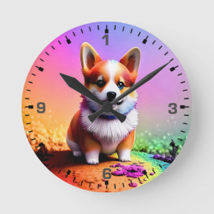 Reloj Redondo Mediano Perro Corgi De Cachorro Cúpido-36475
