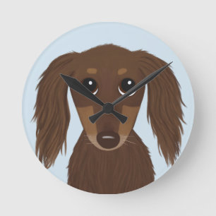Reloj Redondo Mediano Perro Dachshund Chocolate Brown lindo de pelo larg