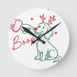 Reloj Redondo Mediano Perro Dachshund de Navidad Boop