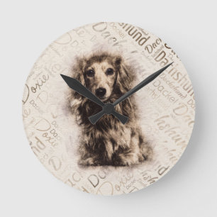 Reloj Redondo Mediano Perro Dachshund de pelo largo