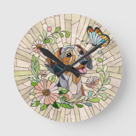 Reloj Redondo Mediano Perro Dachshund - mosaico doxie-colorido