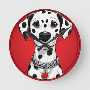 Reloj Redondo Mediano Perro dálmata con collar de corazón rojo