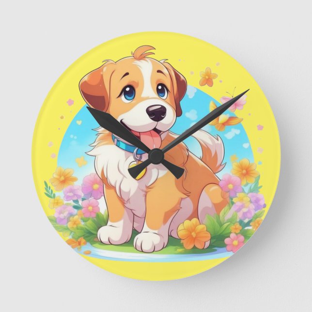 Reloj Redondo Mediano Perro de cachorro (Anverso)