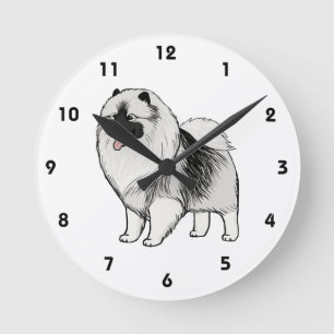 Reloj Redondo Mediano Perro de caricatura de Keeshond