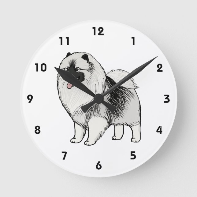 Reloj Redondo Mediano Perro de caricatura de Keeshond (Anverso)