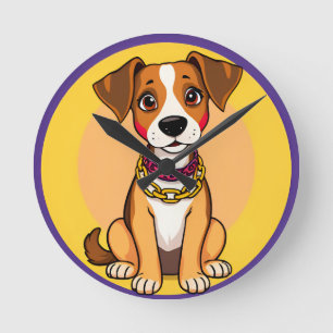Reloj Redondo Mediano Perro de dibujos animados adorable que lleva una c