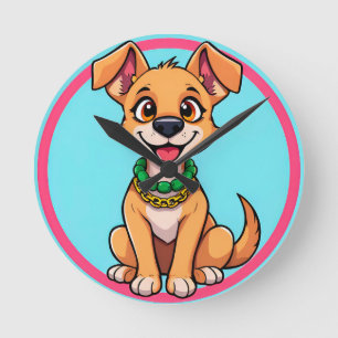 Reloj Redondo Mediano Perro de dibujos animados adorable sonriendo alegr