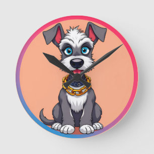 Reloj Redondo Mediano Perro de dibujos animados adorable sonriendo alegr