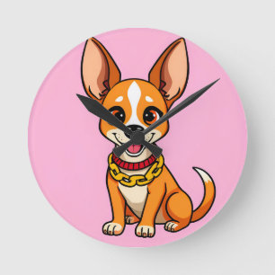 Reloj Redondo Mediano Perro de dibujos animados adorable sonriendo alegr