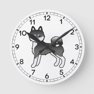 Reloj Redondo Mediano Perro de dibujos animados Alaskan Klee Kai blanco