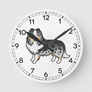 Reloj Redondo Mediano Perro de dibujos animados Blue Merle Shetland Shee