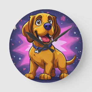 Reloj Redondo Mediano Perro de dibujos animados juguetón con colores vib