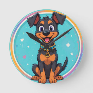 Reloj Redondo Mediano Perro De Dibujos Animados Lindo Con Collar