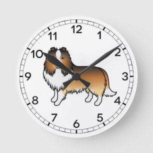 Reloj Redondo Mediano Perro de dibujos animados Sable Shetland Sheepdog