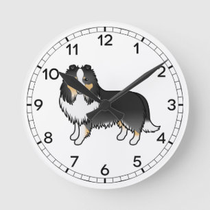 Reloj Redondo Mediano Perro de dibujos animados Sheltie Shetland Tricolo