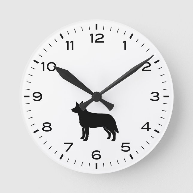 Reloj Redondo Mediano Perro de ganado australiano Silhouette Heeler (Anverso)