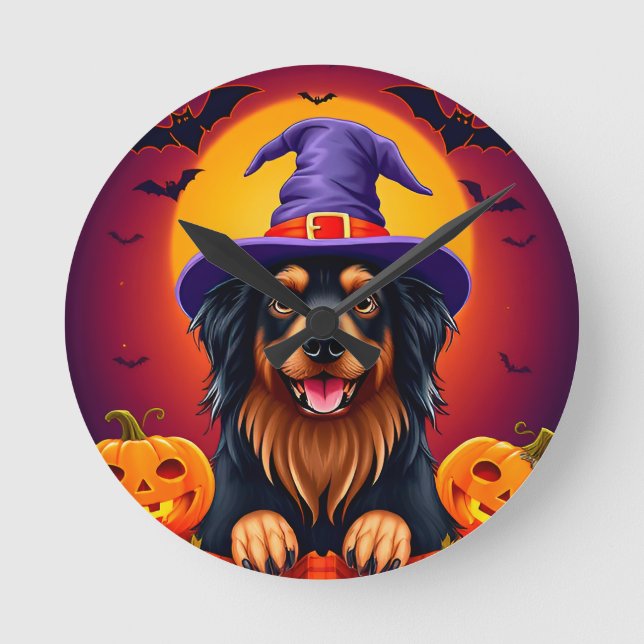 Reloj Redondo Mediano Perro de Halloween adorable (Anverso)