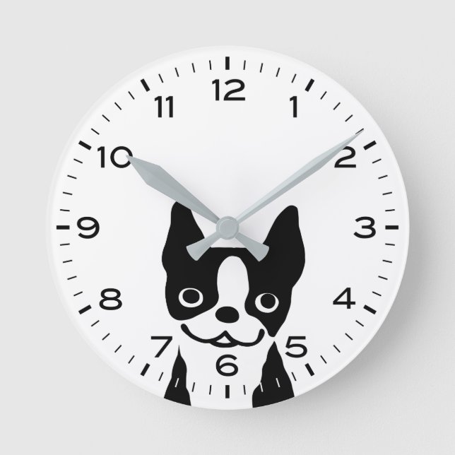 Reloj Redondo Mediano Perro de la caricatura del Terrier de Boston (Anverso)