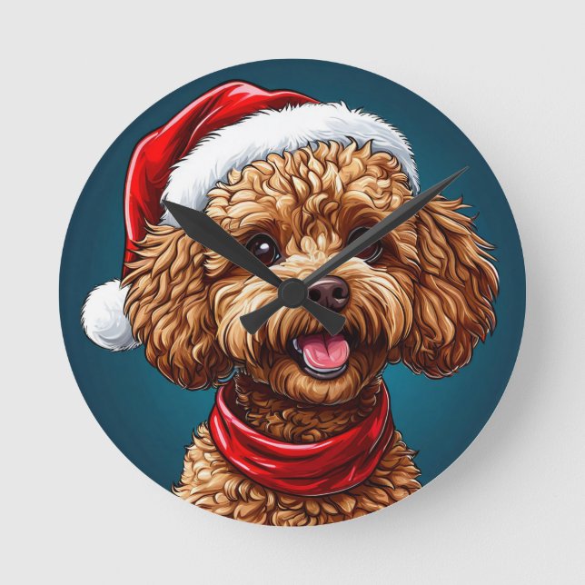 Reloj Redondo Mediano Perro de Navidad lindo (Anverso)