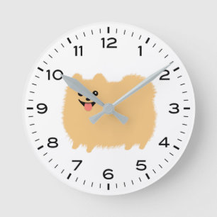 Reloj Redondo Mediano Perro de Pomerania con horas y minutos