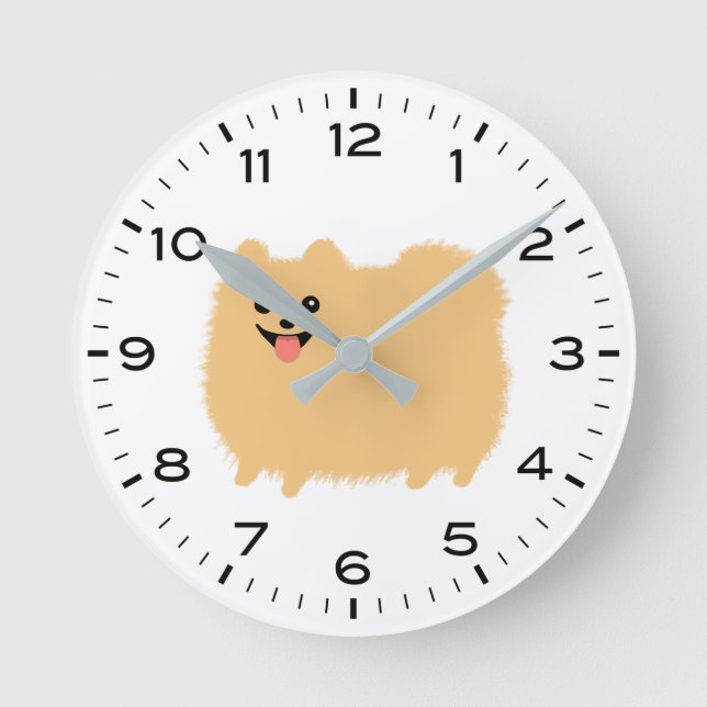 Reloj Redondo Mediano Perro de Pomerania con horas y minutos (Anverso)
