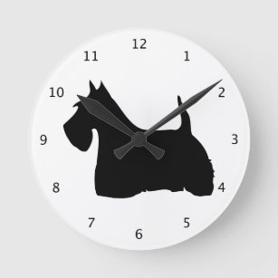 Reloj Redondo Mediano Perro de Scottish Terrier, silueta negra escocesa
