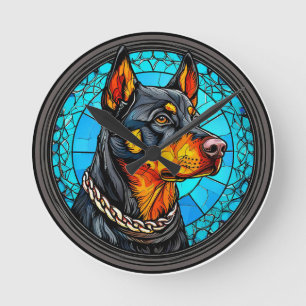 Reloj Redondo Mediano Perro Doberman Vibrante Arte Animal Audaz Moderno