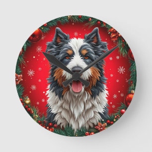 Reloj Redondo Mediano Perro feliz de Navidad