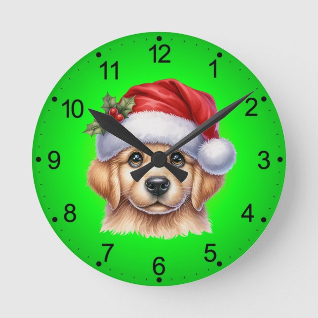Reloj Redondo Mediano Perro Golden Retriever con Santa Claus Style-82535 (Anverso)