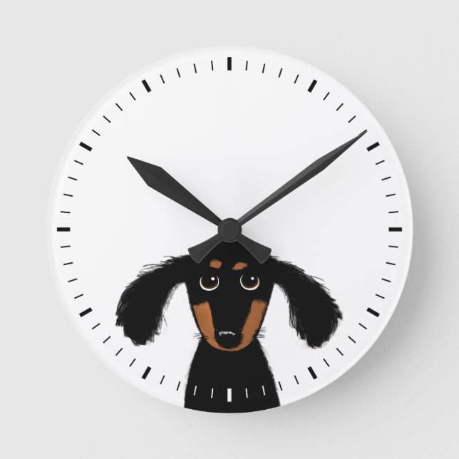 Reloj Redondo Mediano Perro gracioso lindo negro y Tan Dachshund (Anverso)