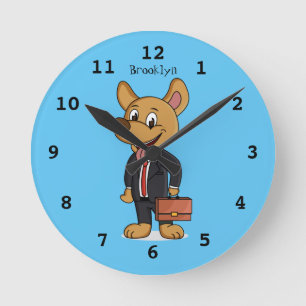 Reloj Redondo Mediano Perro gracioso usando traje de negocios personaliz