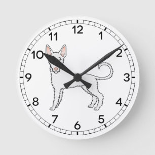 Reloj Redondo Mediano Perro Ibicenco de Pelo Rizado Blanco Dibujo Animad