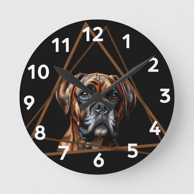 Reloj Redondo Mediano Perro labrador boxer atigrado marrón y negro (Anverso)