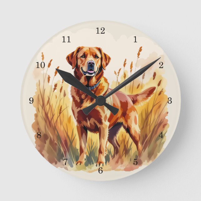 Reloj Redondo Mediano Perro Labrador Retriever Fox Rojo (Anverso)