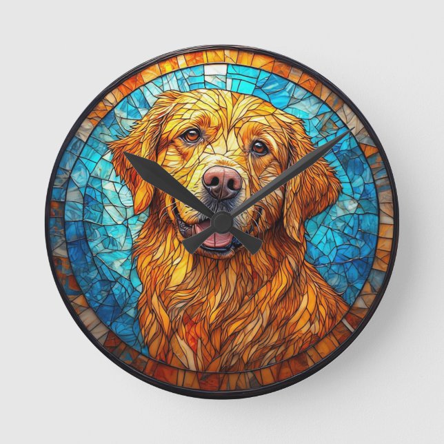 Reloj Redondo Mediano Perro Mosaico Colorido (Anverso)