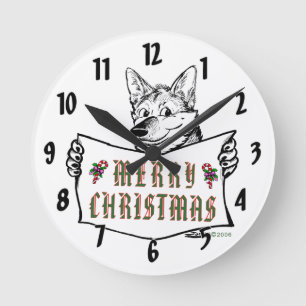 Reloj Redondo Mediano Perro navidad: Feliz Navidad!