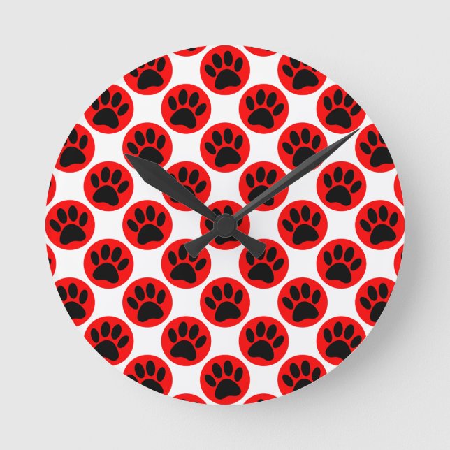 Reloj Redondo Mediano Perro negro azota con puntos rojos de polka (Anverso)